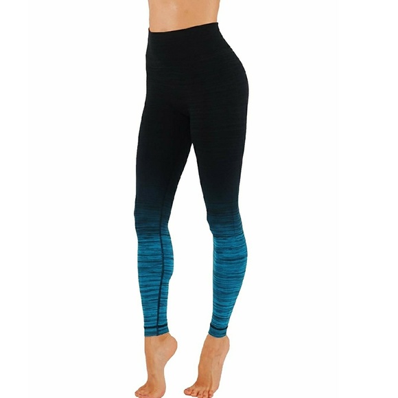 Seamless Ombre leggings workout pants teal pants yoga gym high waist - Picture 2 of 4